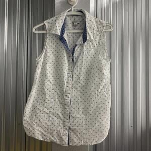 Croft & Barrow White Semi Sheer Tank Top Blouse Top Blue Polka Dots Work Office